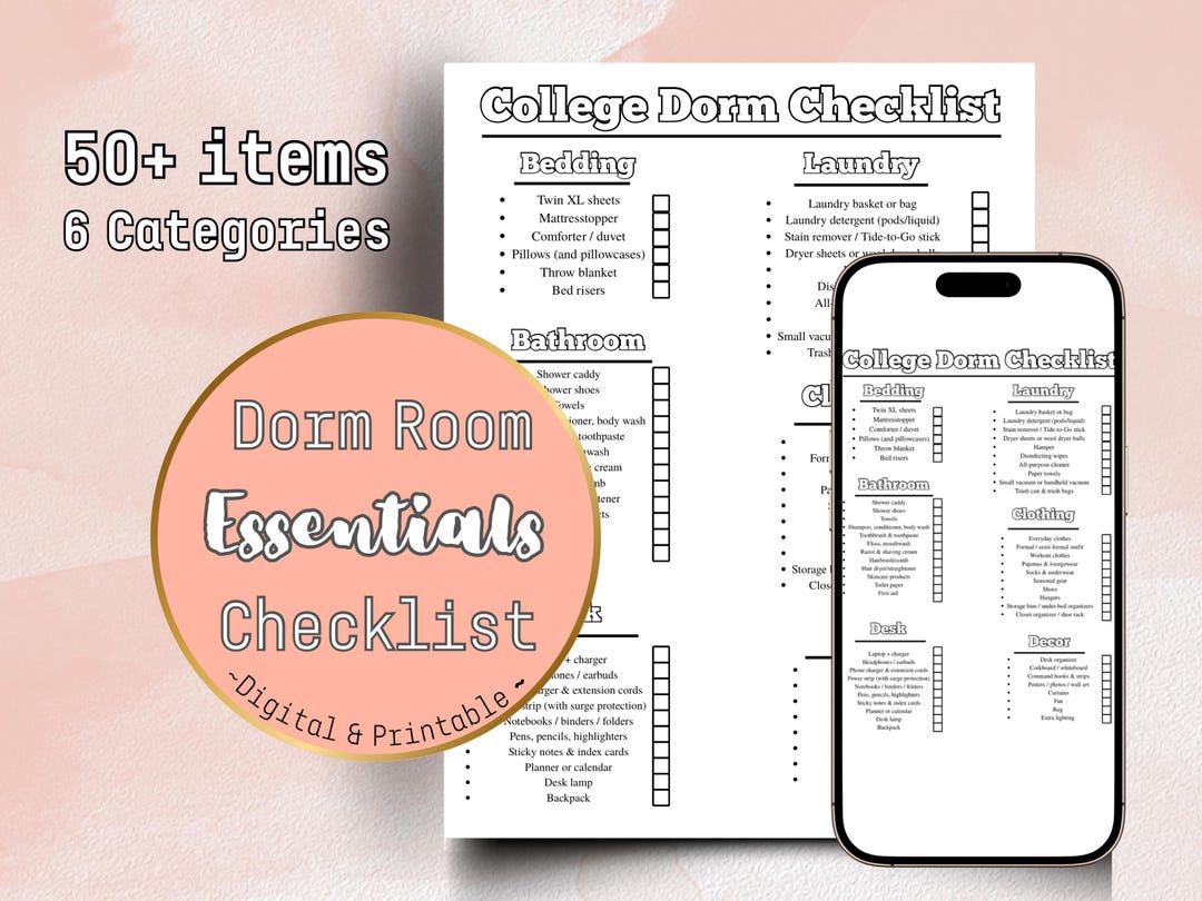 Editable College Dorm Packing List | Dorm Room Essentails Checklist ...