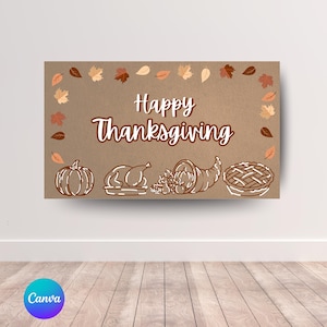 Plantilla de pancarta de Acción de Gracias / Descarga digital editable / Bonita pancarta de Acción de Gracias / Pancarta de otoño / Plantilla de pancarta festiva / Acción de Gracias con amigos