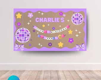 Modelo de banner de aniversário feminino pintado | Download digital editável | Decoração de festa de aniversário | Banner de aniversário Erass | Modelo de banner de aniversário
