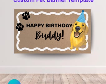 Plantilla de pancarta pintada personalizada para mascotas / Póster digital para fiesta de cachorros / Pancarta de cumpleaños pintada / Pancarta para fiesta de perros / Plantilla de Canva