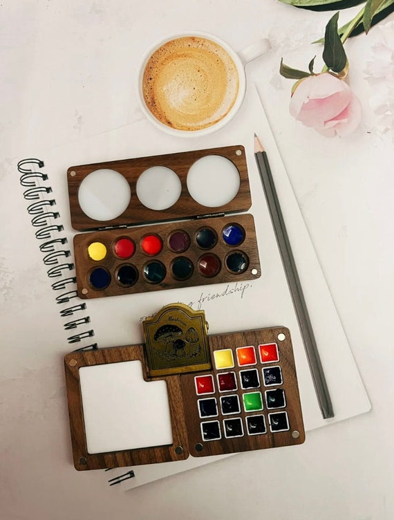 Multifunction Empty Bamboo Paint Palette Watercolor Paint Tray for Home