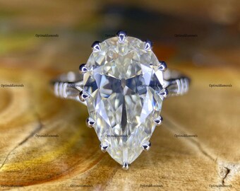 Antique Moissanite Engagement Ring Old European Cut Moissanite Ring 3.00 Ct Pear Cut Old European Cut Diamond Ring Solitaire Wedding Ring