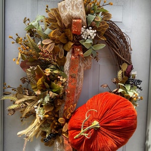 Couronne De Porte Automne Avec Citrouilles, Tournesols, Feuilles D'érable - Décor Halloween Et Thanksgiving - Diamètre ~45-50 Cm