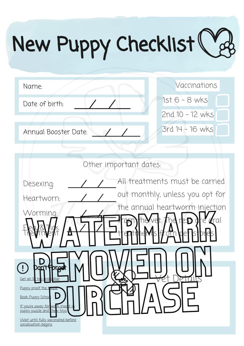 Simplified New Puppy Checklist/ Digital File New Puppy Checklist
