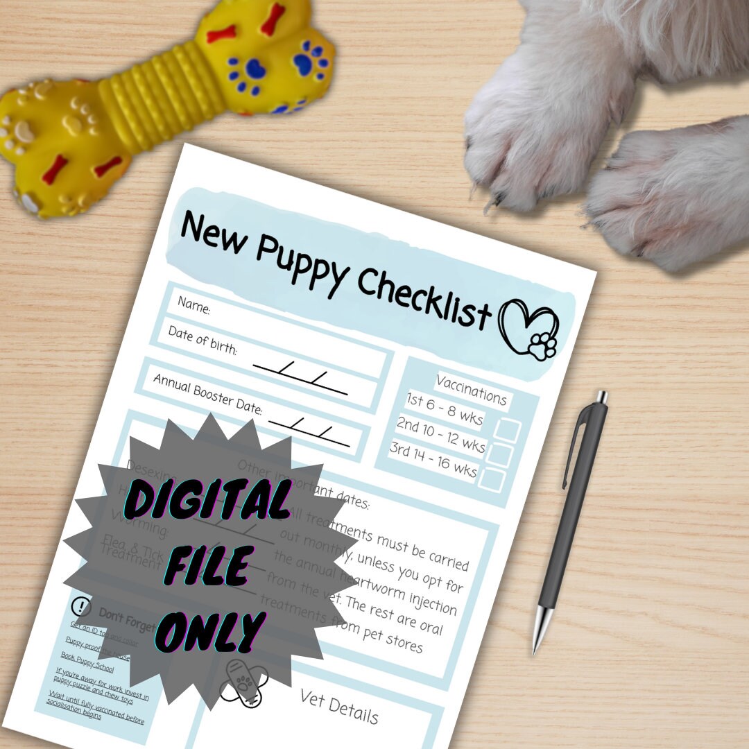 Simplified New Puppy Checklist/ Digital File New Puppy Checklist