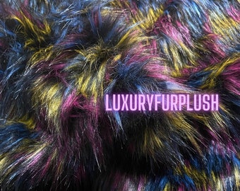 colorful luxury faux fur fabric , First Class Extra Long Pile plush fabric Square, craft costume vegan animal fur