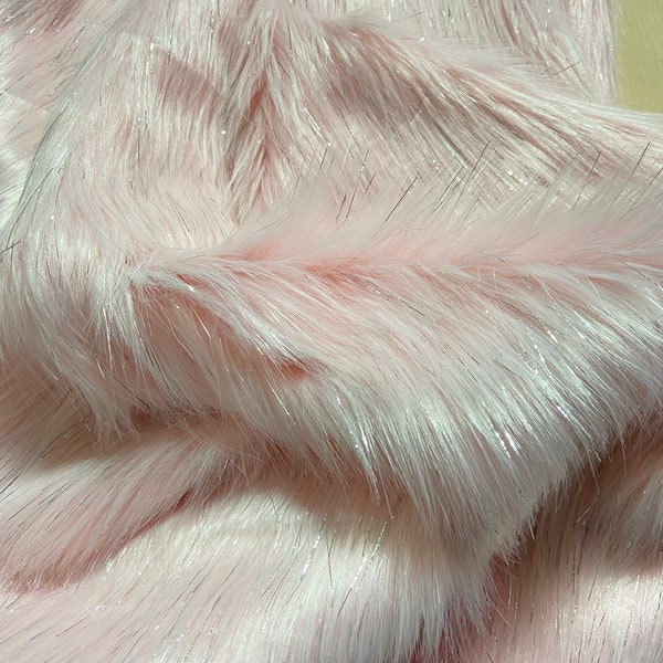 Square crystal pink luxe craft costume vegan animal faux fur, First Class Extra Long Pile plush fabric