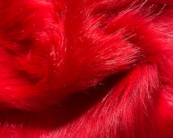 RED luxury faux fur, First Class Extra Long Pile Faux Fur fabric Square, craft costume vegan animal fur