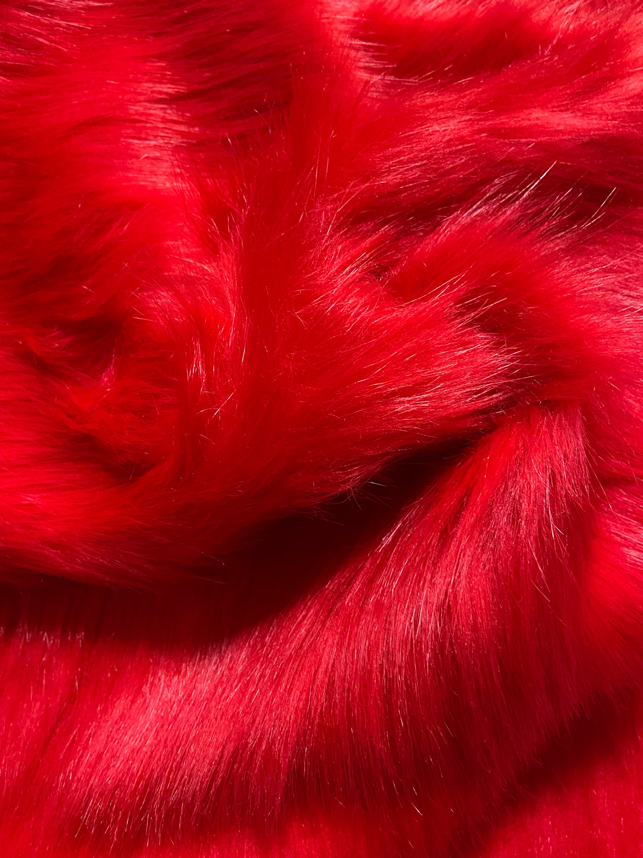 RED Luxury Faux Fur, First Class Extra Long Pile Faux Fur Fabric Square,  Craft Costume Vegan Animal Fur 