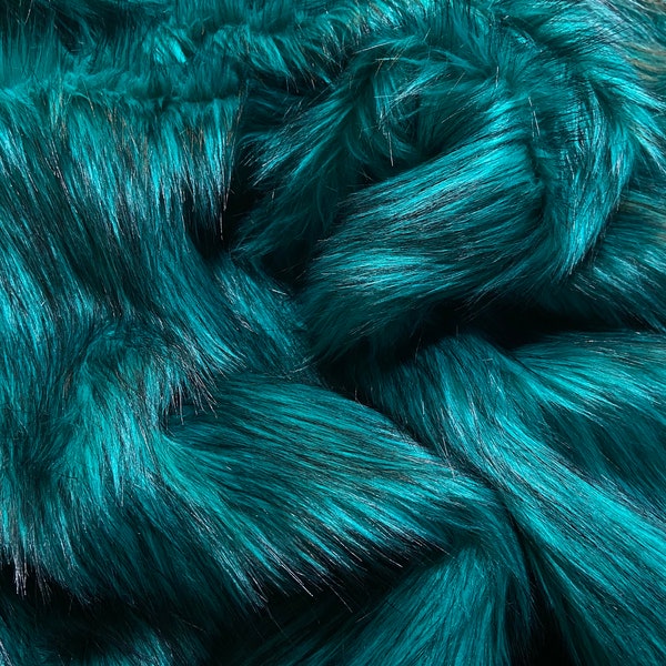 Neon Blue luxury faux fur fabric, First Class Extra Long Pile Faux Fur fabric Square, craft costume vegan animal fur