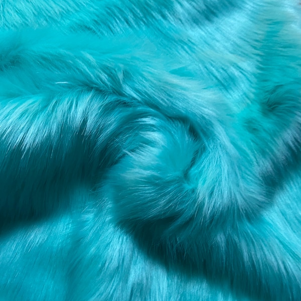 turquoise luxury faux fur fabric, First Class Extra Long Pile plush fabric Square, craft costume vegan animal fur