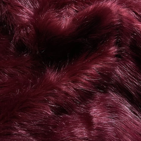 Tissu fausse fourrure de luxe ROUGE FONCÉ, carré en fausse fourrure à poils très longs de première classe, costume de fourrure animale végétalienne