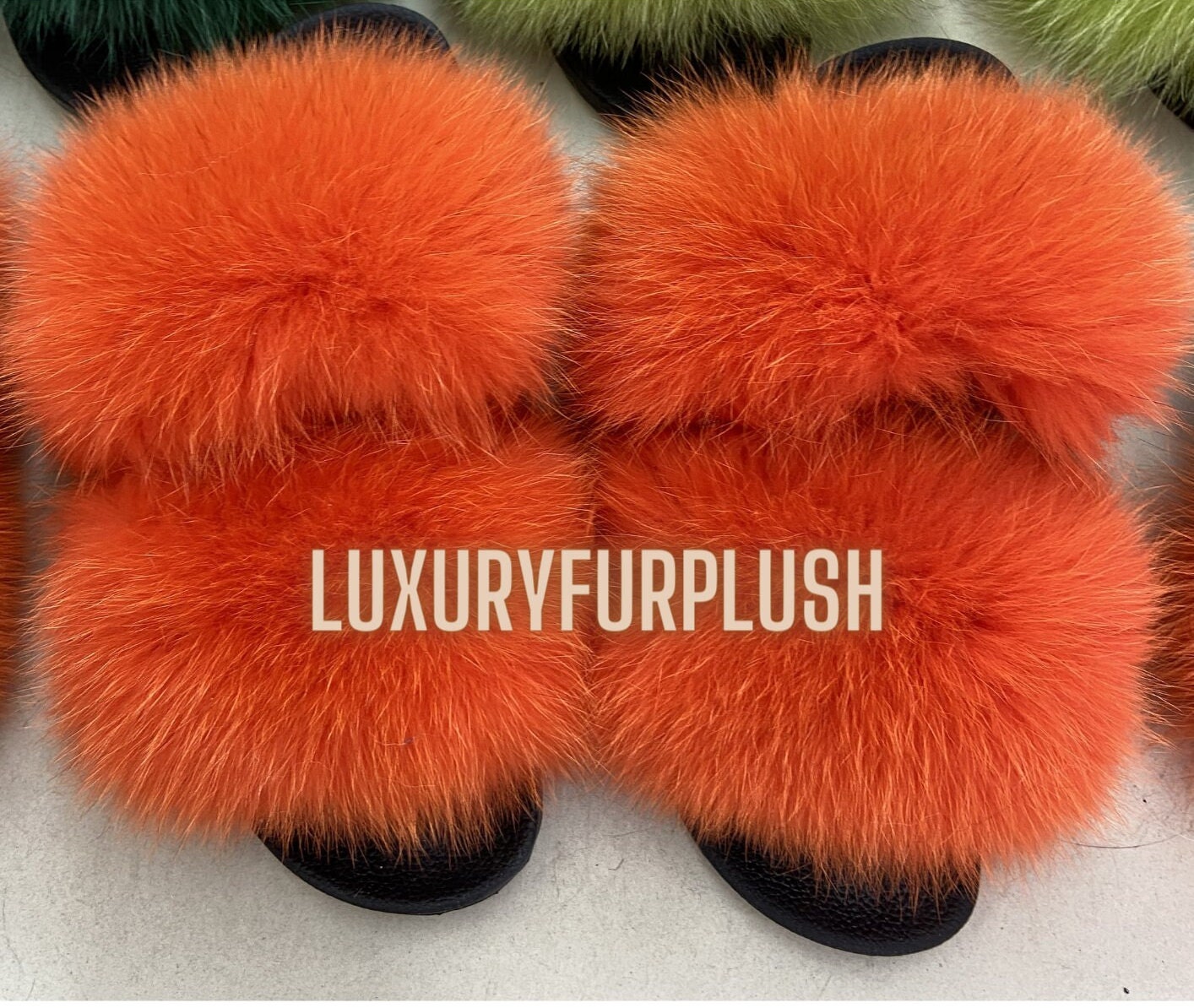 Real Fox Fur Slippers Fluffy Flip Flops Shiny Chain Plush Slippers Furry Fur  Slides Home Beach Flat Sandals Women Fashion Shoes