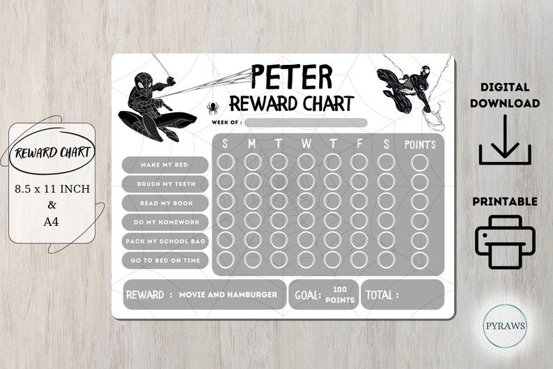 Spider-man Behavior Chart Kid's Chore Chart Sleeping - Etsy