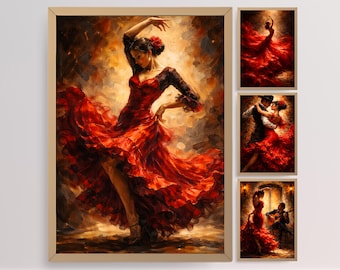 Set di quadri da parete con ballerine di flamenco, poster con dipinti ad olio di danza spagnola per un arredamento culturale di grande effetto.