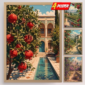 Iranian Farm Art Prints: Shiraz Pomegranate, Karaj Cherry, Tabriz Apple, Qom Plum Orchard Posters