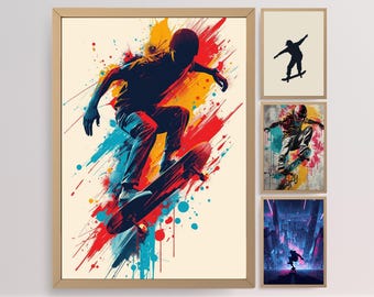Skateboard afdrukbare kunst straatcultuur poster jeugdkamer moderne muur decor set van 4