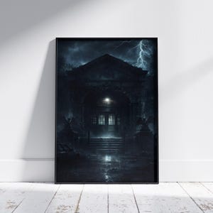 Framed dystopian survivor poster placed against a wall, showing a lone figure facing shadowy figures in a ruined city street. This atmospheric artwork adds tension and storytelling depth to any room.