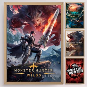 Game Wilderness Creature Poster Digital Minimaliste Mystical Creature Gaming Wall Art Print Beast-Themed Game Room Decor Set for Gamer Gifts