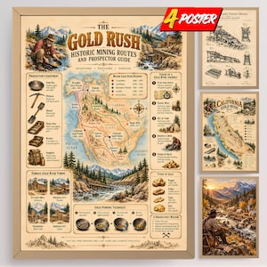 Cartes de la ruée vers l'or : Histoire des prospecteurs en Californie, itinéraires miniers, brevet d'équipement pour l'or alluvionnaire, art de la frontière 1850