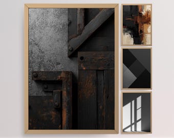 Maskuline Wand Kunst druckbare moderne schwarze abstrakte Poster Bold Minimal Decor Set von 4
