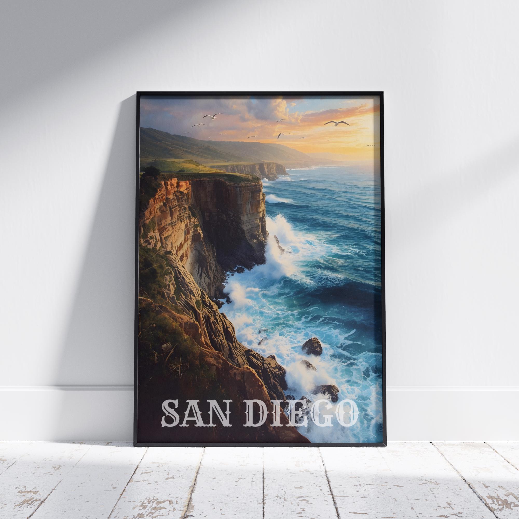 San Diego California Travel Poster Coastal City Beach Skyline 4 Wall ...