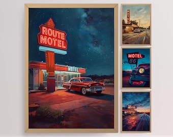 Route 66 Gasthaus Schild Retro Poster Classic American Road Trip 4 Wandkunst Druck