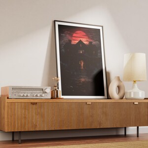 Dark apocalypse wall art displayed in a modern living room, enhancing the space with cinematic horror tones and deep contrast lighting. The poster set creates a bold and immersive focal point for contemporary interiors.