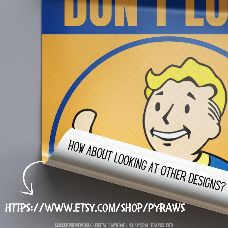 May include: A digital poster featuring a cartoon character with blonde hair and a blue shirt inside a yellow circle. Printable wall art size guide showing standard print dimensions in inches and centimeters with an option to request custom sizing. Informational listing graphic displayed over a collage of retro-inspired vintage gaming poster previews. Clear reference image for high-resolution digital downloads, helping buyers choose the right print size before downloading and framing.