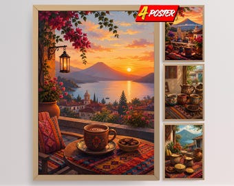Guatemalan Cultural Scene Art Prints: Hot Chocolate in Panajachel, Coffee, Atol de Elote, Textiles