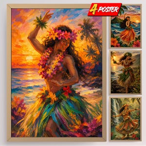 Hawaiian Hula Dancer Wall Art Prints: Hilo Island Kahiko Tropical Boho Decor, Polynesian Goddess