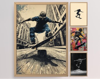Skateboard Wall Art Printable Urban Skate Poster Modern Street Art Decor Set of 4