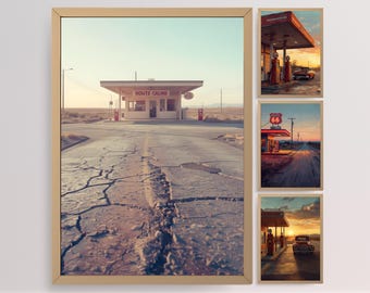 Route 66 Gas Station Poster Retro Oil Painting Americana 4 Wall Art Home Decor