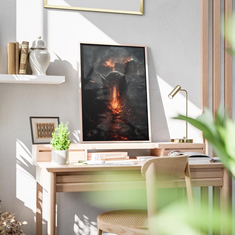 Horror-themed wall decor placed in a hallway, adding visual intrigue with shadowy environments and dramatic perspectives that capture attention instantly.