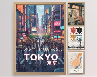 Tokyo Shibuya Crossing poster Japan stadsgezicht aquarel kaart ramen bar decor afbeelding 4 afdrukken