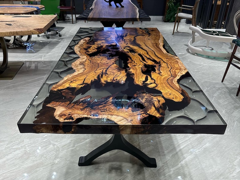 Custom Resin River Handcrafted Epoxy Dining Table Unique Artistic and ...