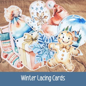 Cartões de amarração de inverno, cartões de amarração de Natal, atividade de coordenação motora fina para a pré-escola, atividade de inverno para imprimir para crianças pequenas, 8 cartões