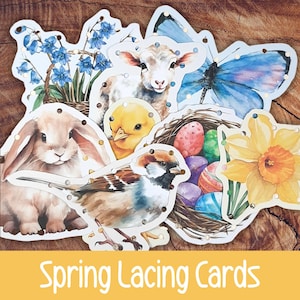 Spring Lacing Cards for Toddlers & Preschool, Fine Motor Skills, Printable Easter Learning Activity Set of 8 Cards