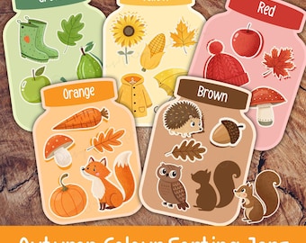 Autumn Colour Sorting Game For Kids, Toddler Color Matching Jars Activity, Preschool Math, Busy Book