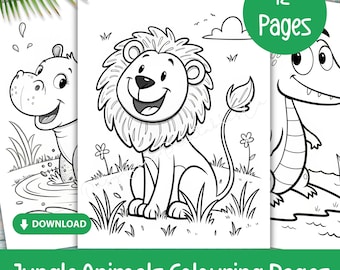 Jungle Animals Coloring Pages for Kids, Printable Safari Animal Colouring Sheets for Preschool, Classroom Activities, Birthday Party Favors