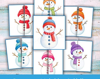 Snowman Matching Activity, Color Matching Game for Preschool & Toddlers, Homeschool Learning, 12 Cards