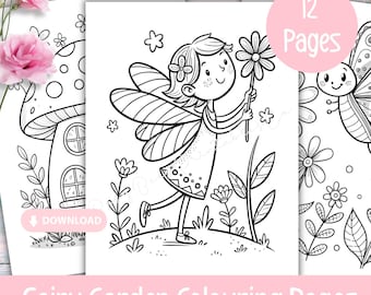 Fee Malseiten für Kinder, Printable Feengarten Malpaket für Mädchen, Geburtstag & Party-Aktivität, Instant Download