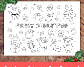 Christmas Colouring Placemat, Printable Christmas Coloring Page, Party Activity