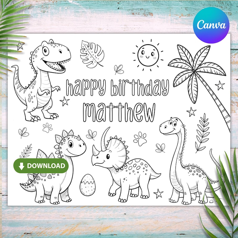 Dinosaur Coloring Editable - Etsy