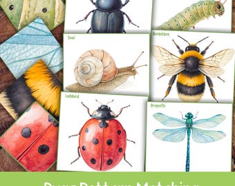 Insects Matching Activity for Kids, Bugs Pattern Matching Game, Spring Preschool Printable, Montessori Nature