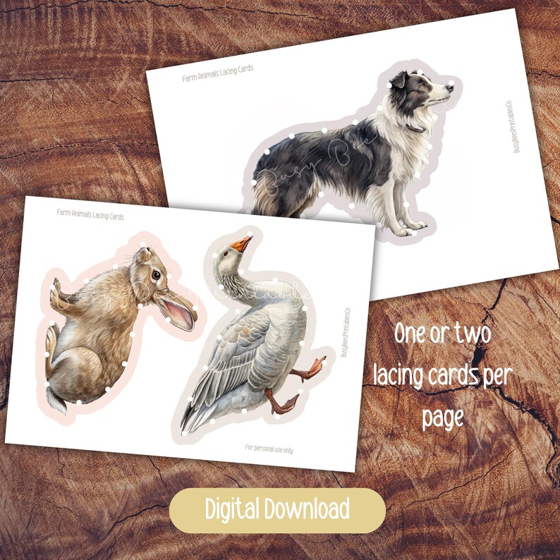 Farm Animals Lacing Cards, Preschool Printable, Montessori Fine Motor Activity, Set of 8 Cards image 3