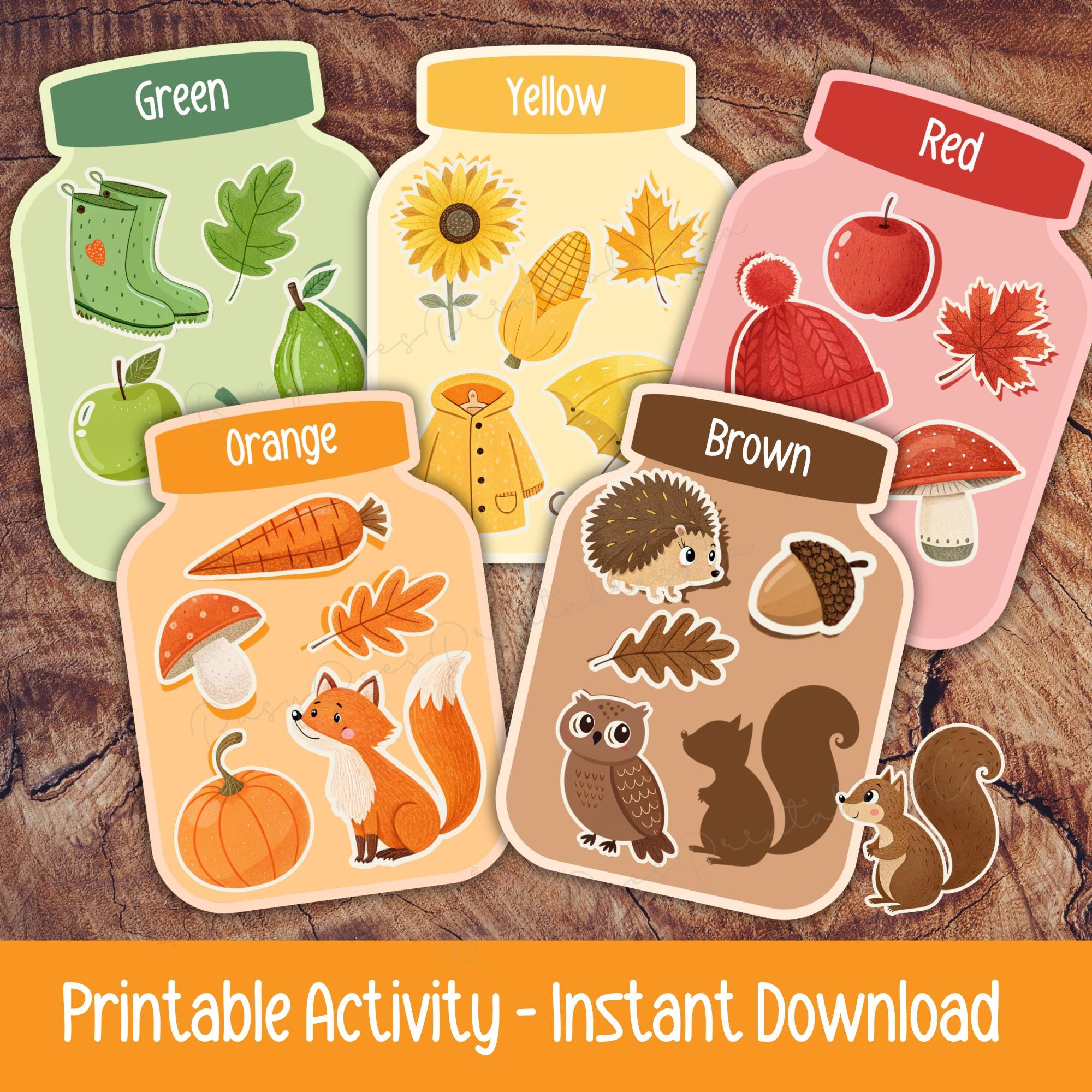 Autumn Colour Sorting Game for Kids, Toddler Color Matching Jars ...