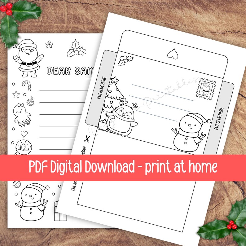 Dear Santa Letter Printable for Kids – Colouring Page &amp; Envelope ...