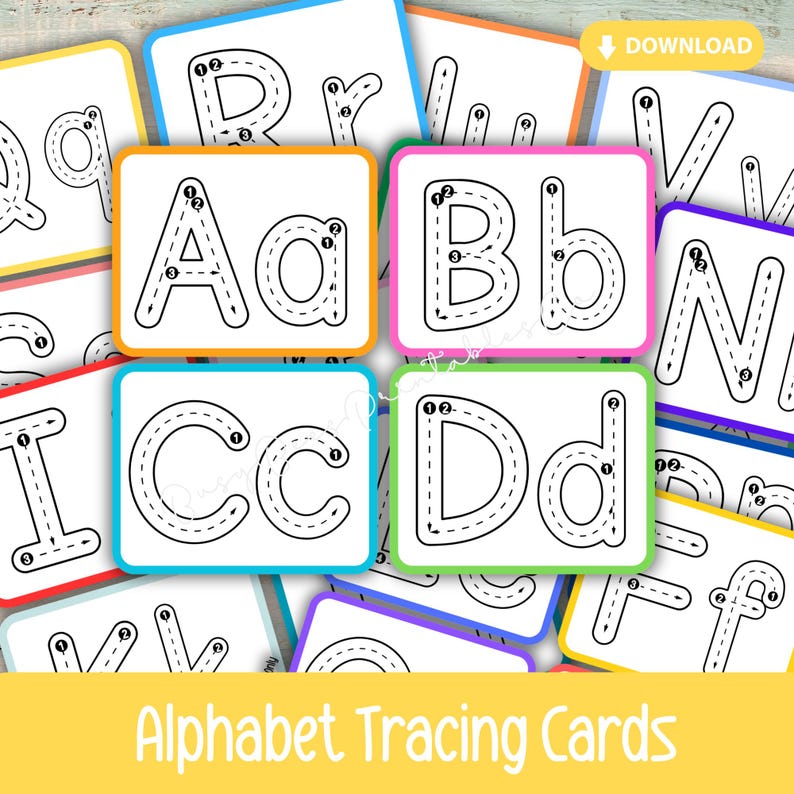 Tarjetas para trazar el alfabeto, letras imprimibles para trazar, práctica de escritura de letras mayúsculas y minúsculas para preescolar y educación en casa imagen 1