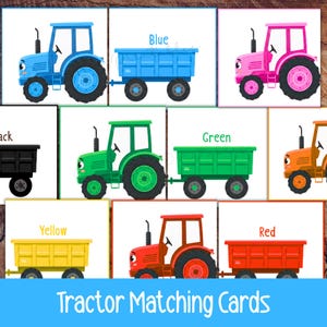 Tractor Matching Activity, Colour Sorting Game for Toddlers, Preschool Math Printable, Homeschool Learning, 10 Cards